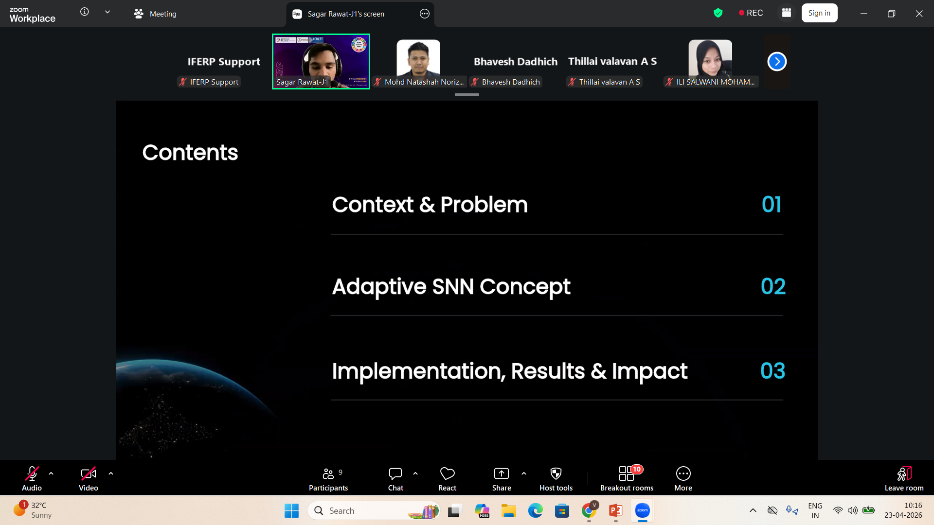 Researcher presenting slides in a virtual conference session